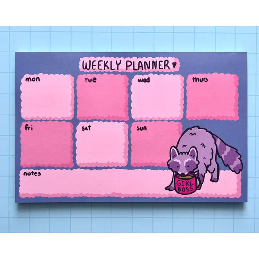 Girl Boss Raccoon Weekly Planner Notepad